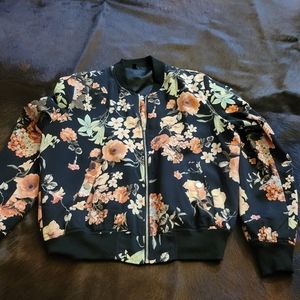 Black flower print bomber jacket